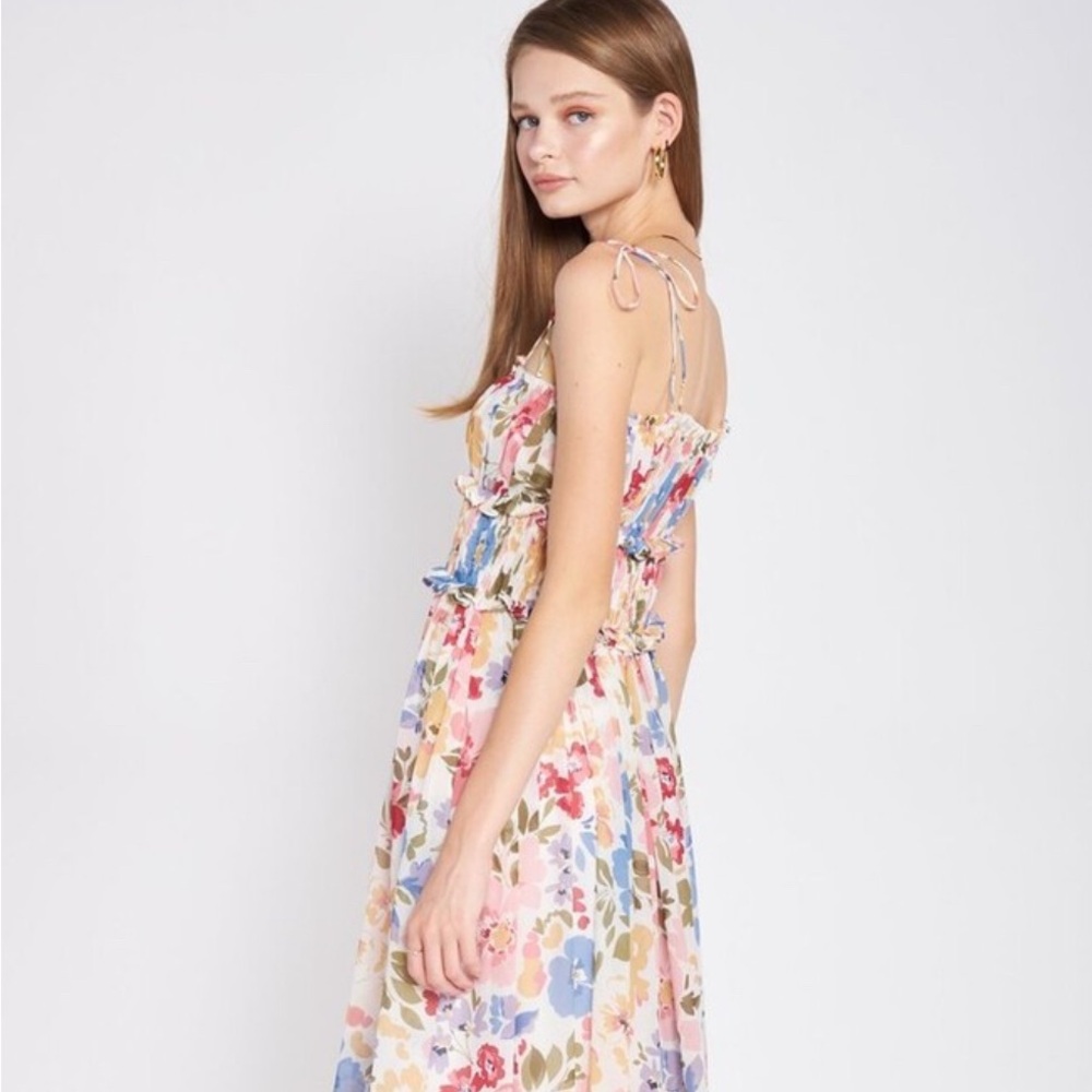 En Saison Constantia Floral Romantic Women's Midi Dress Size XS Ruffle Pink Blue